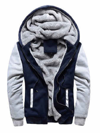 Men’s Full Size Color Contrast Fleece Lined Zip-Up Hoodie