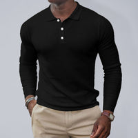 Thumbnail for Men's Solid-Color Button Long-Sleeve Polo Shirt