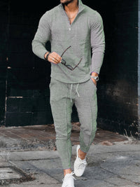 Thumbnail for Zip Stand Collar Sweater & Jogger Set