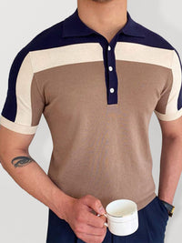 Thumbnail for Men's Color Contrast Panel Short Sleeve Polo Shirt