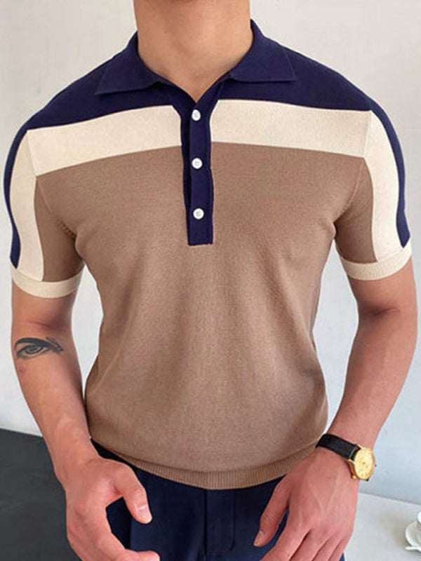 Men's Color Contrast Panel Short Sleeve Polo Shirt