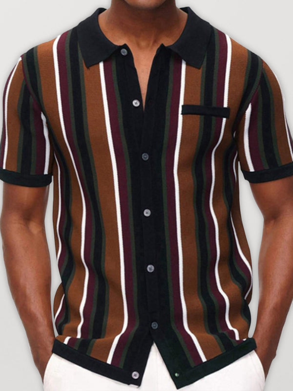 Men's Color Contrast Stripe Short Sleeve Shirt