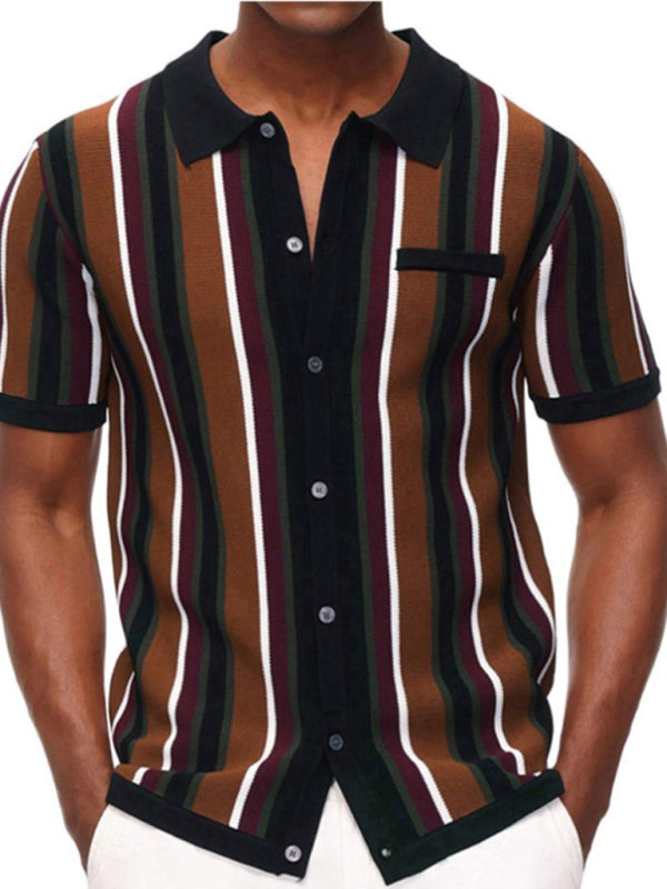 Men's Color Contrast Stripe Short Sleeve Shirt