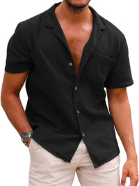 Thumbnail for Men's Woven Cotton Blend Loose Lapel Shirt
