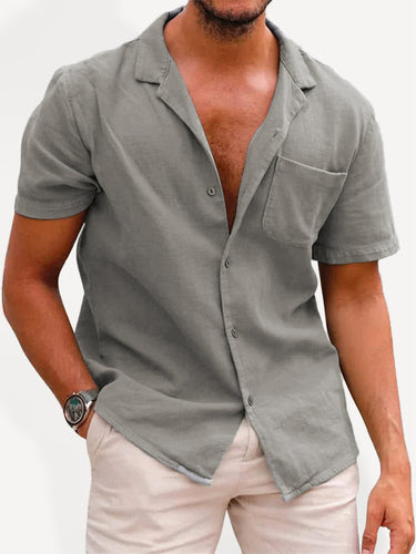 Men's Woven Cotton Blend Loose Lapel Shirt