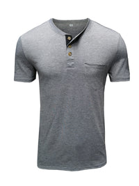 Thumbnail for Solid Color Henley Short Sleeve T-Shirt