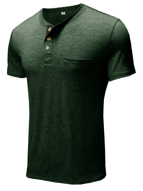 Solid Color Henley Short Sleeve T-Shirt