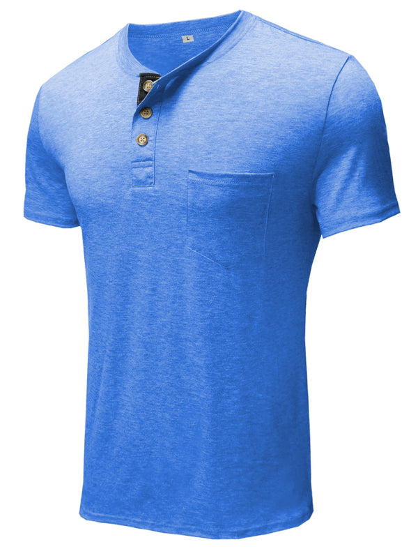 Solid Color Henley Short Sleeve T-Shirt