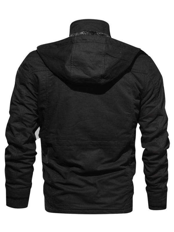 Men's Mid-Length Loose Stand Collar Hooded Jacket