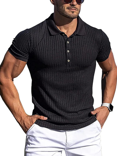 New Men's High Stretch Vertical Stripe Polo Shirt