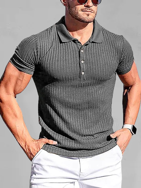 Men's High Stretch Vertical Stripe Polo Shirt