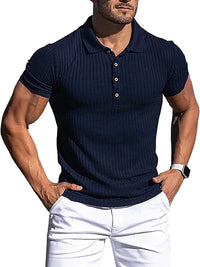 Thumbnail for New Men's High Stretch Vertical Stripe Polo Shirt