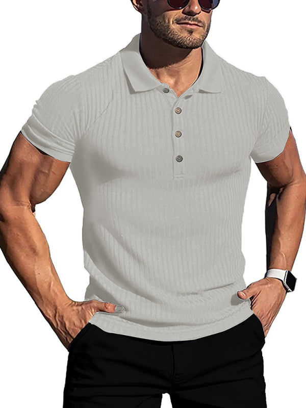 New Men's High Stretch Vertical Stripe Polo Shirt