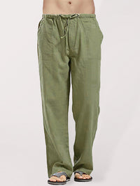 Thumbnail for Men's Solid Color Linen Blend Drawstring Pants