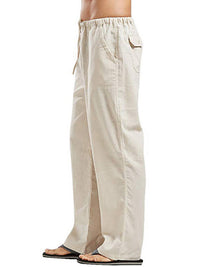 Thumbnail for Men's Solid Color Linen Blend Drawstring Pants