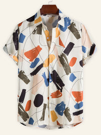 Thumbnail for Artistic Print Lapel Slim Fit Button Front Shirt