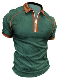 Thumbnail for Men's Color Block Zipper Lapel Short Sleeve Polo Shirt