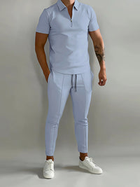 Thumbnail for Full Size Solid Color Zip Polo & Pants Set