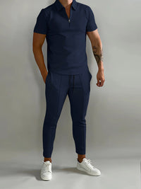 Thumbnail for Full Size Solid Color Zip Polo & Pants Set