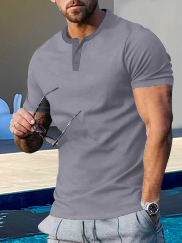 Full Size Solid Color Regular Fit Henley T-Shirt