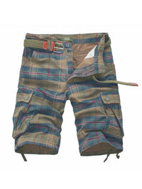 Thumbnail for Full Size Plaid Belted Cargo Shorts