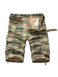 Thumbnail for Full Size Plaid Belted Cargo Shorts