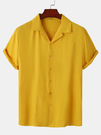Thumbnail for Men's Solid Color Regular Fit Short Sleeve Linen And Cotton Button-Up Shirt