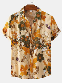 Thumbnail for Men's Floral Print Short Sleeve Button-Up Shirt With Matching Shorts