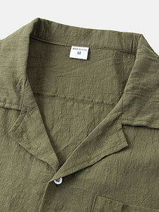 Men's Solid Color Linen Short Sleeve With Matching Shorts Pajamas