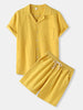 Men's Solid Color Linen Short Sleeve With Matching Shorts Pajamas