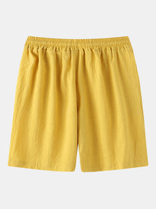 Men's Solid Color Linen And Cotton Blend Shorts