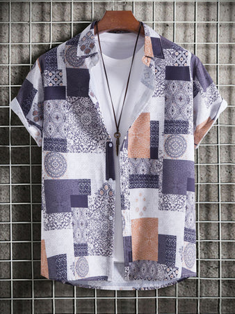 Men's vintage paisley print short sleeve shirt