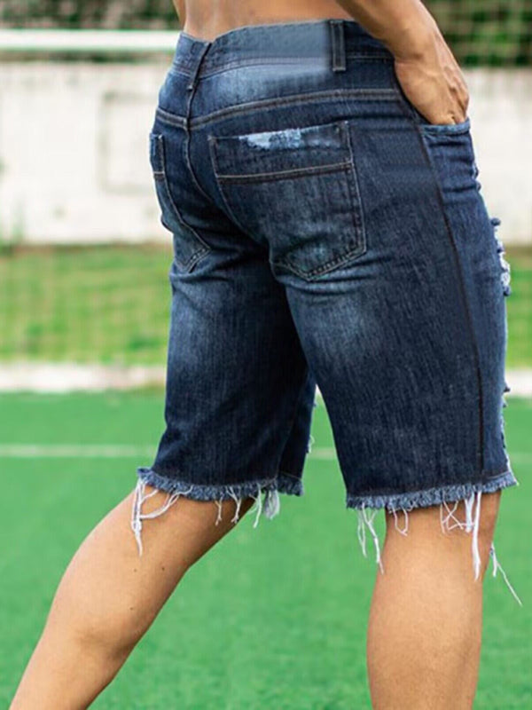 Men's Distressed Frayed Denim Shorts