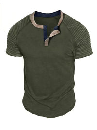 Thumbnail for Men's Casual Pleated T-Shirt Button Collar Short Sleeve Shirt