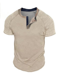 Thumbnail for Men's Casual Pleated T-Shirt Button Collar Short Sleeve Shirt
