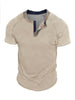 Men's Casual Pleated T-Shirt Button Collar Short Sleeve Shirt