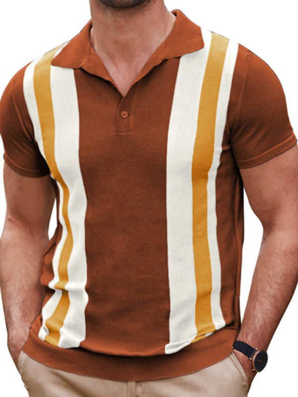 New striped jacquard sweater Short-sleeved business casual Polo shirt