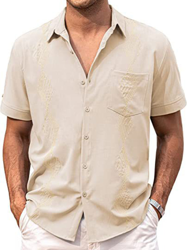 Men's Pinted Button Down Short Sleeve Shirt