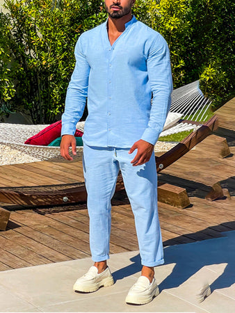 Men's Casual Long-Sleeved Top Two-Piece Set