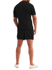Thumbnail for Men's Knit Lapel Short Sleeve Top & Shorts Set