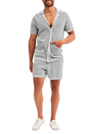 Thumbnail for Men's Knit Lapel Short Sleeve Top & Shorts Set