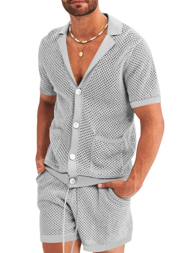 Men's Knit Lapel Short Sleeve Top & Shorts Set