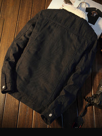 Thumbnail for Men's Warm Sherpa Button Lapel Denim Jacket