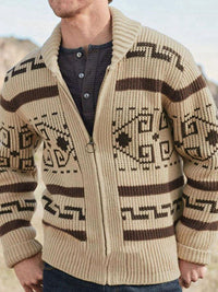 Thumbnail for Men's Full Size Casual Lapel Jacquard Knitted Jacket