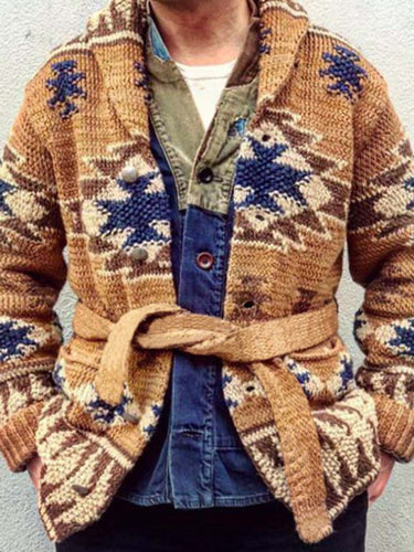 Men's Jacquard Open Front Cardigan Sweater