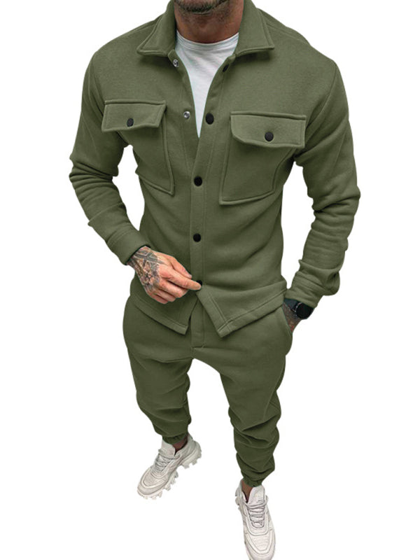 Men's Solid Color Single Breasted Jacket and Pants Set