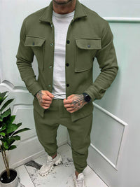 Thumbnail for Men's Solid Color Single Breasted Jacket and Pants Set