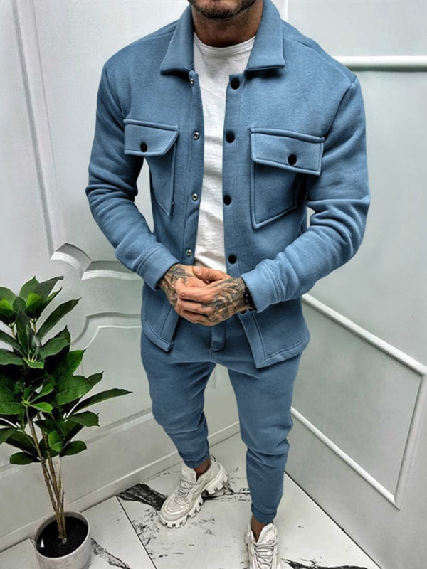 Men's Solid Color Single Breasted Jacket and Pants Set