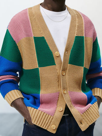 Men's Contrast Color Cardigan Sweater