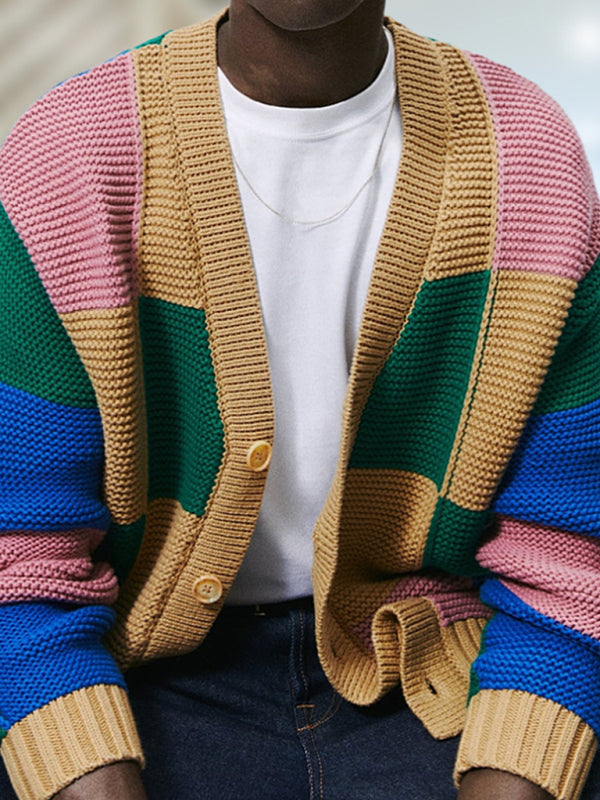 Men's Contrast Color Cardigan Sweater